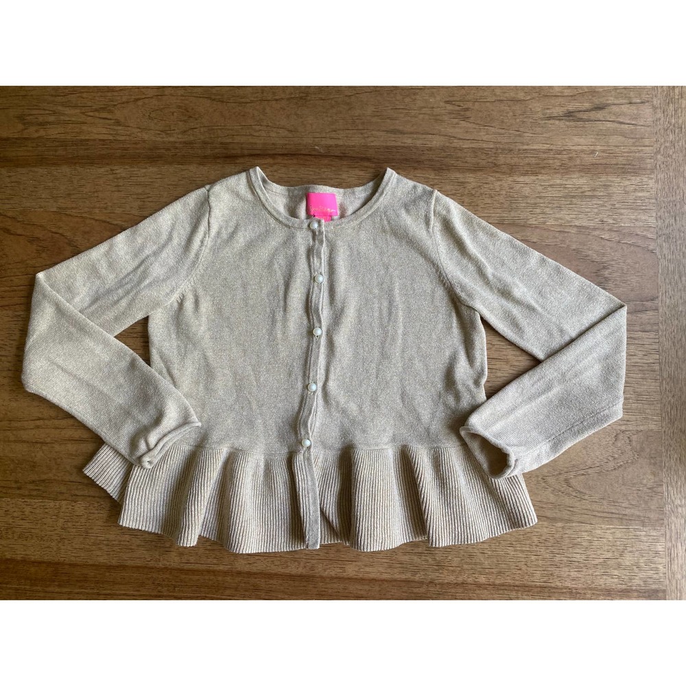 Lilly Pulitzer Girls Metallic Gold Peplum Cardigan